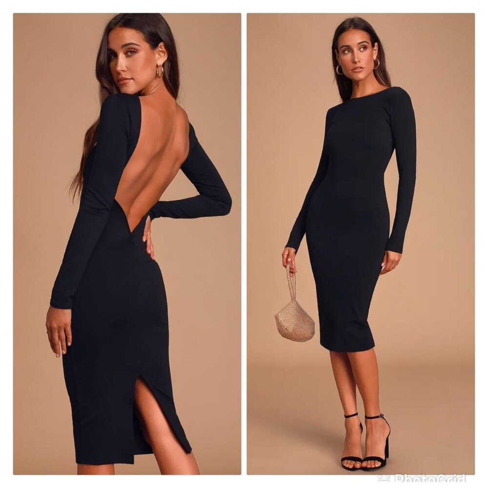 Va Va Voom Black Backless Midi Dress